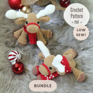 Clementine The Moose  & Peppermint The Reindeer Plushie Crochet Pattern Bundle (PDF Download)